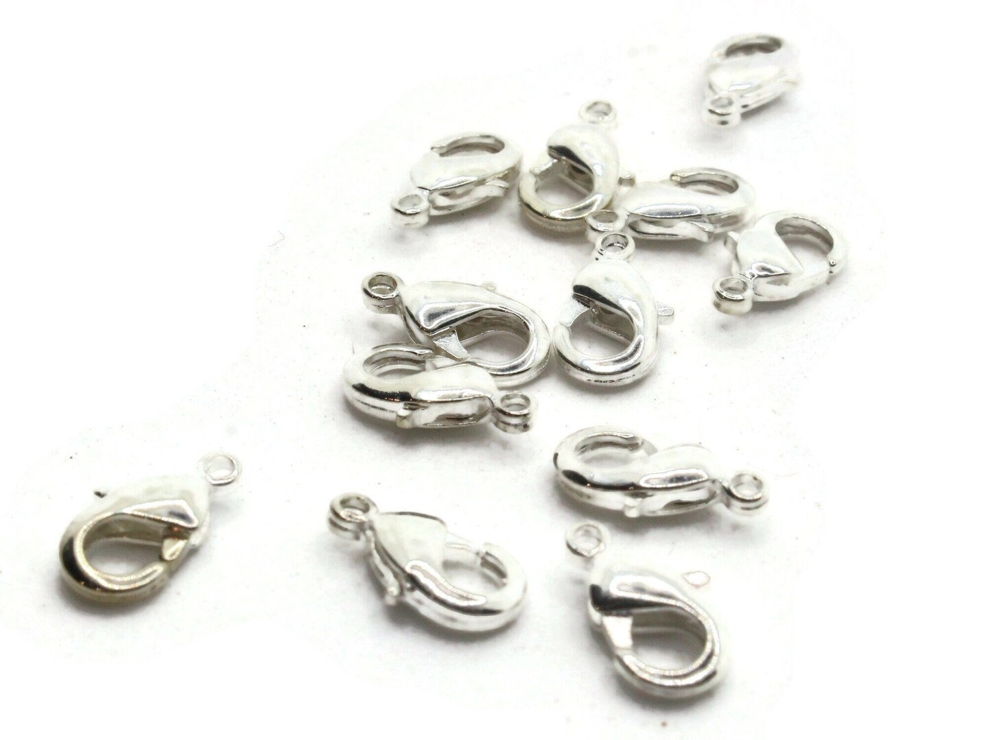 12 12mm Lobster Claw Silver Metal Clasps