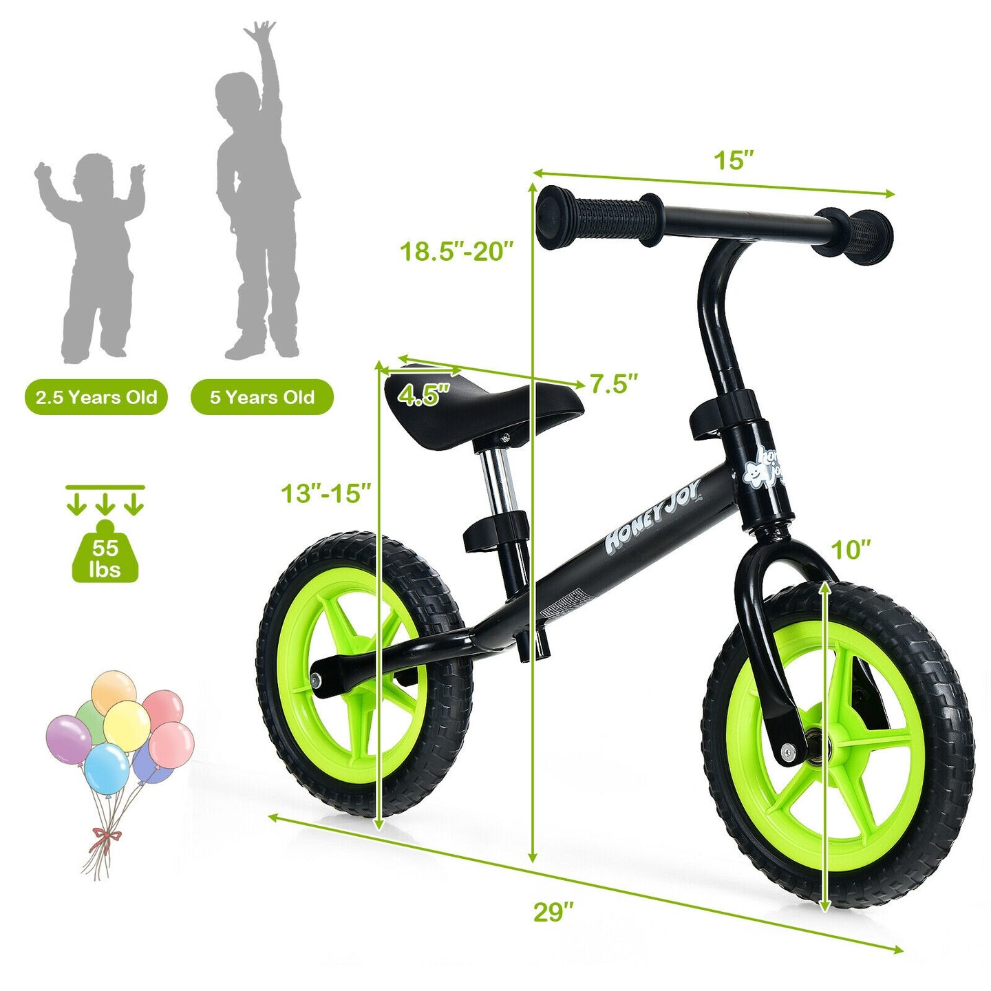 Kids No Pedal Balance Bike with Adjustable Handlebar and Seat