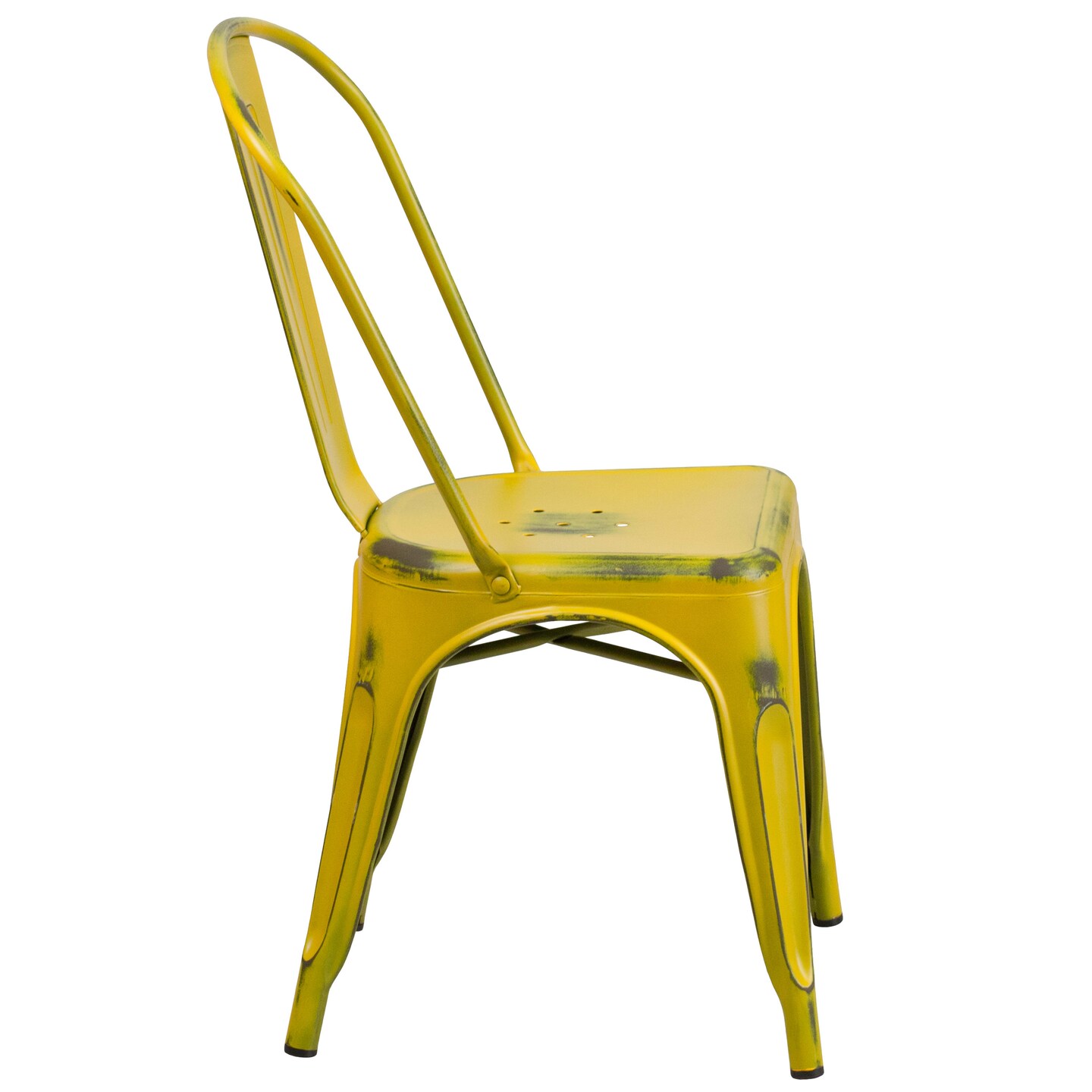 Merrick Lane Banks Indoor/Outdoor Stacking Metal Dining Chair with Single Slat Back and Distressed Powder Coated Finish