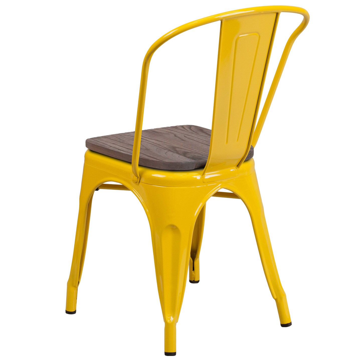 Merrick Lane Amsterdam Series Dining Chair - Blue Metal Frame - Textured Wooden Seat - Slatted, Curved Back