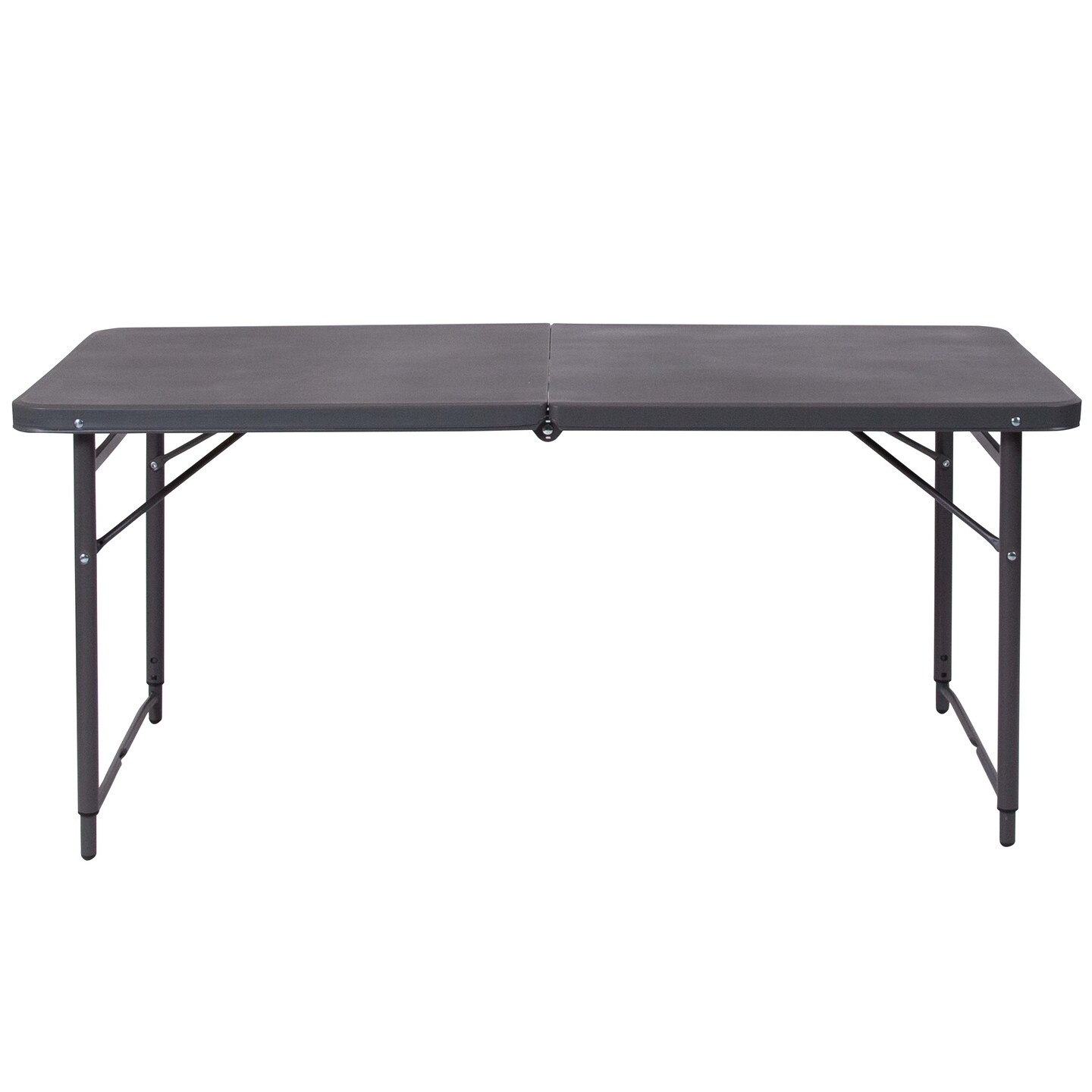 Emma and Oliver 4-Foot Height Adjustable Bi-Fold Dark Gray Plastic Folding Table with Handle
