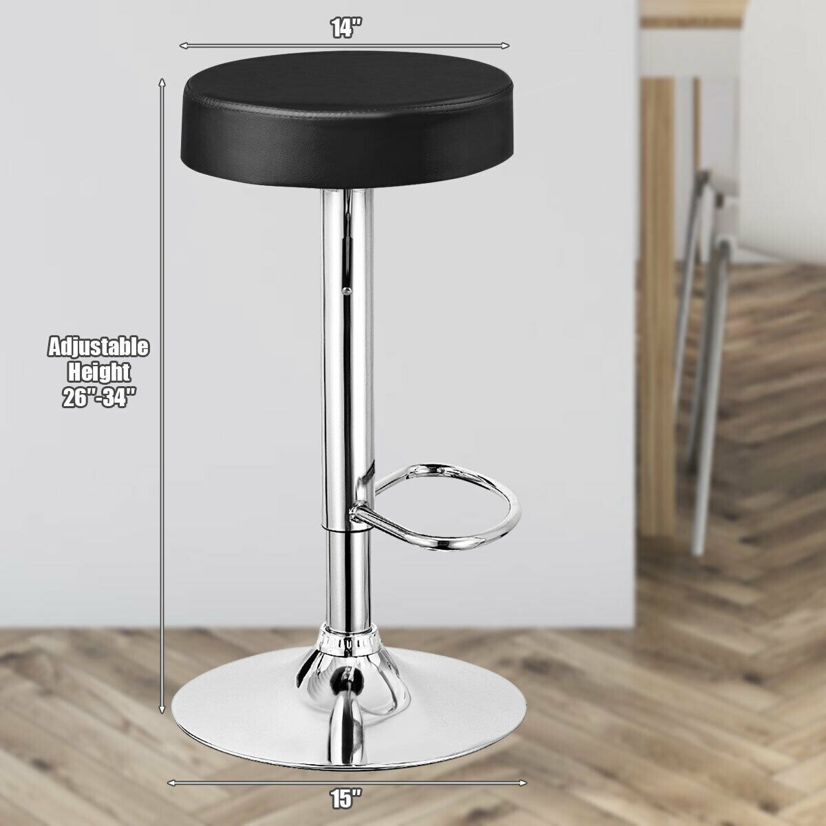 Modern Swivel Round PU Leather Seat Bar Stool with Adjustable Height and Steel Base