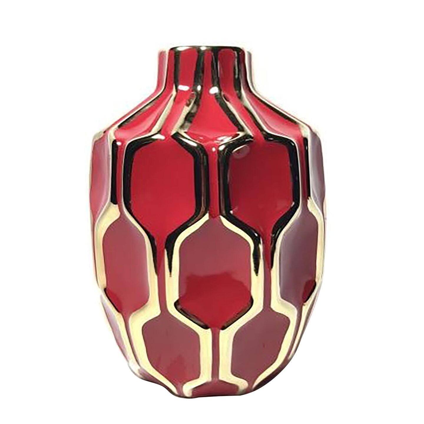 Kingston Living 8" Red and Gold Bud Hexagon Ceramic Vase Michaels