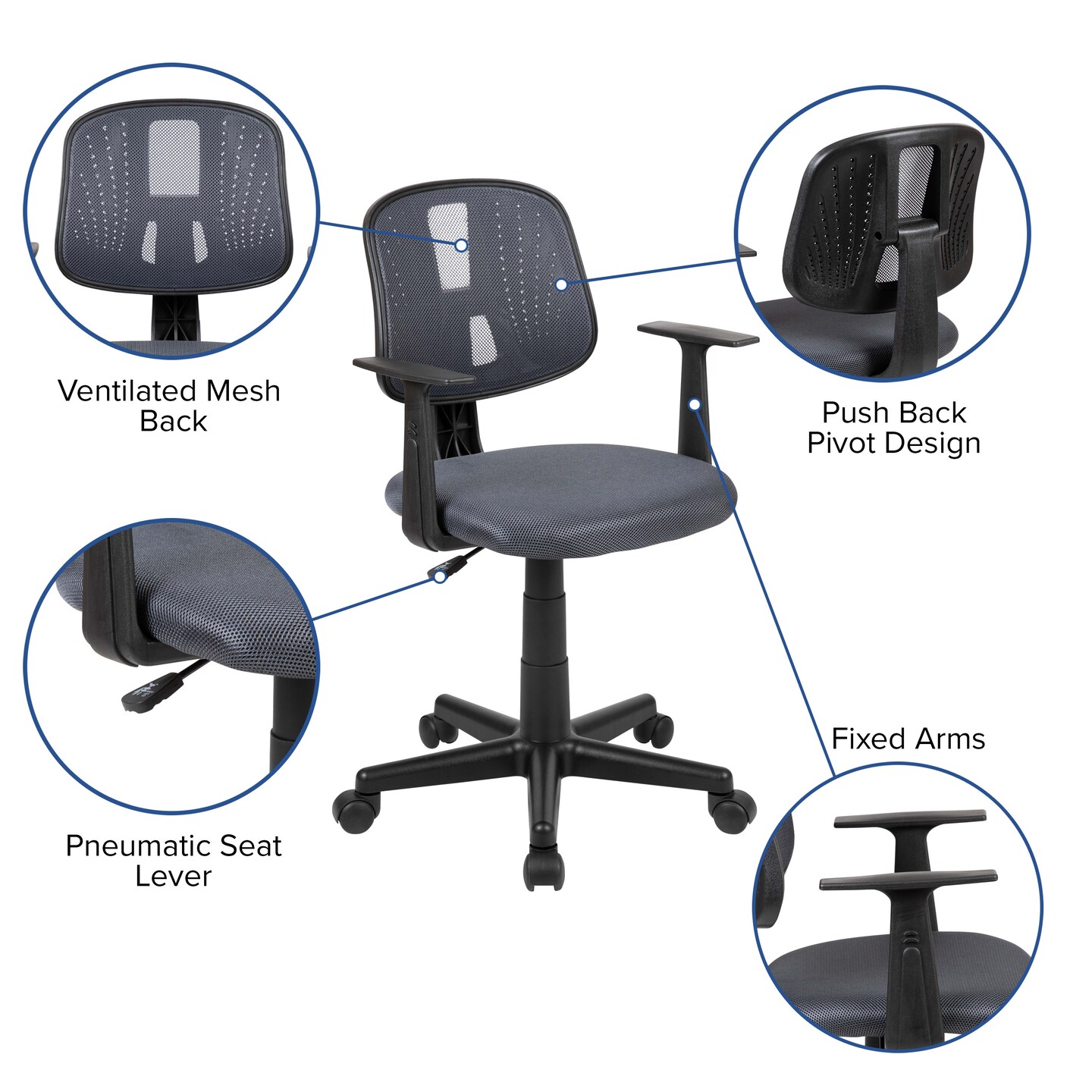 Emma and Oliver Pivot Back Mesh Swivel Task Office Chair with Arms