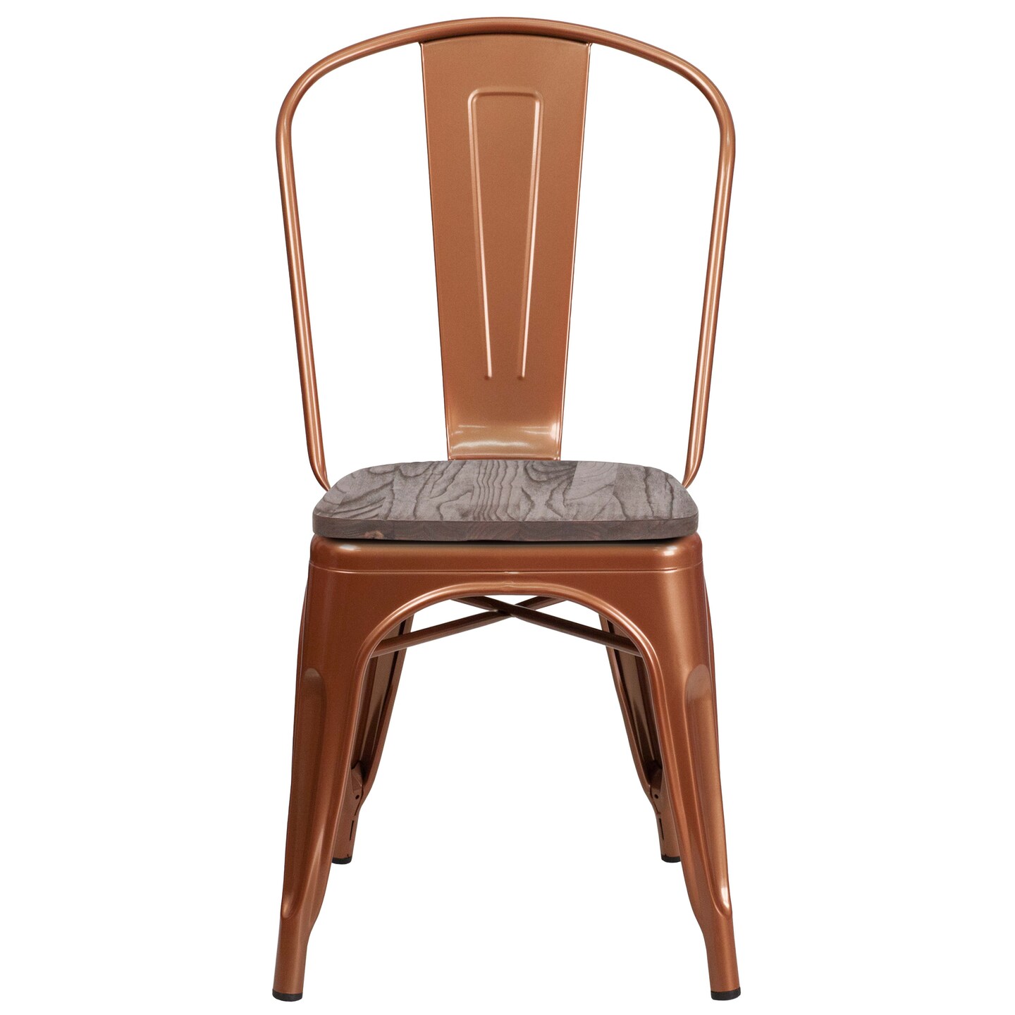 Merrick Lane Calumet Metal Stacking Chair with Curved, Slatted Back and Rustic Wood Seat