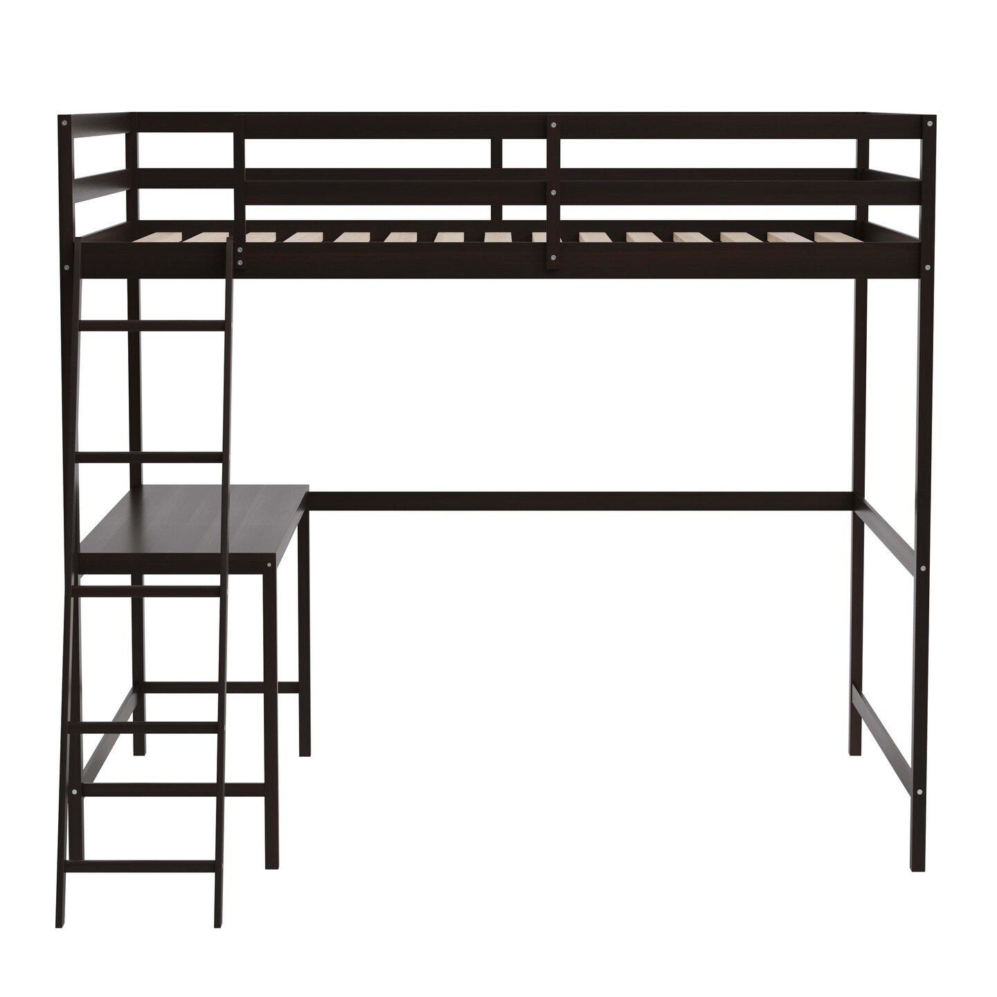 Emma and Oliver Ridley Twin Wood Loft Bed Frame with Protective Guardrails and Integrated Desk and Ladder for Use with Any 6-8" Thick Mattress