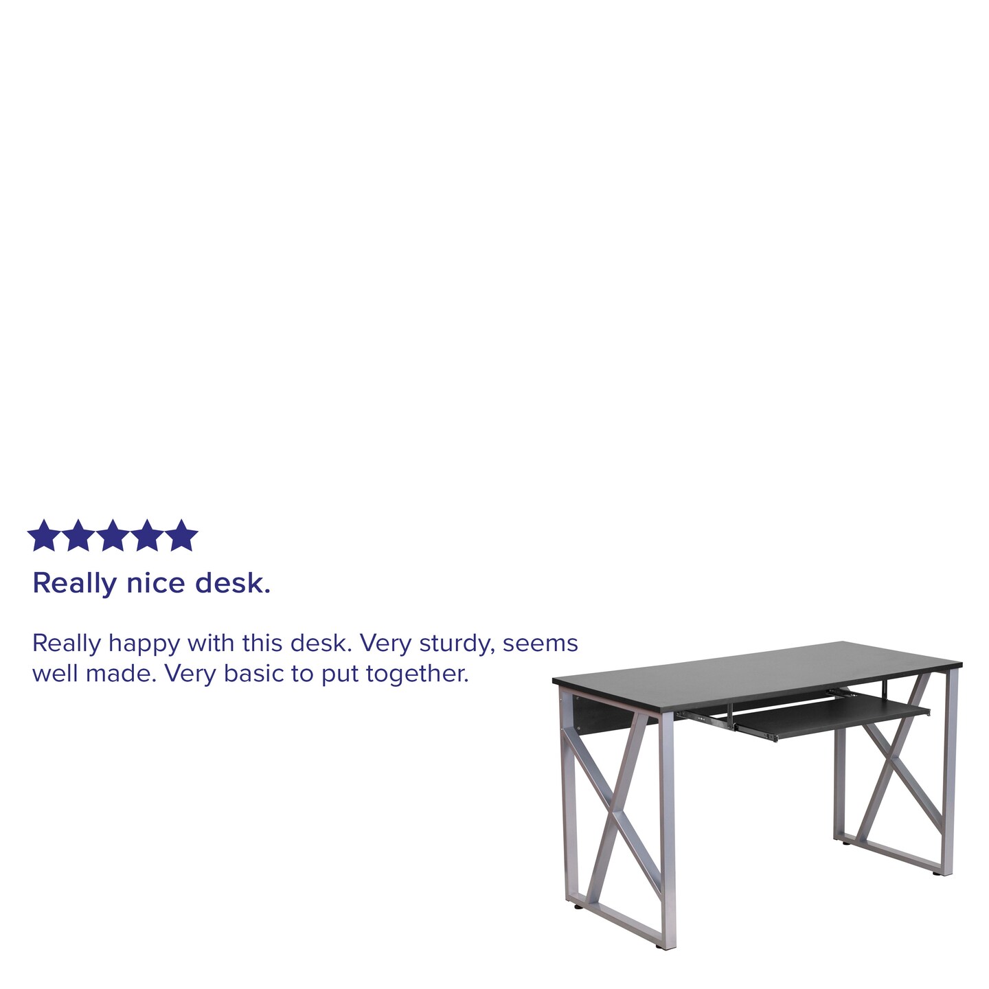 Emma and Oliver Computer Desk with Pull-Out Keyboard Tray and Cross-Brace Frame