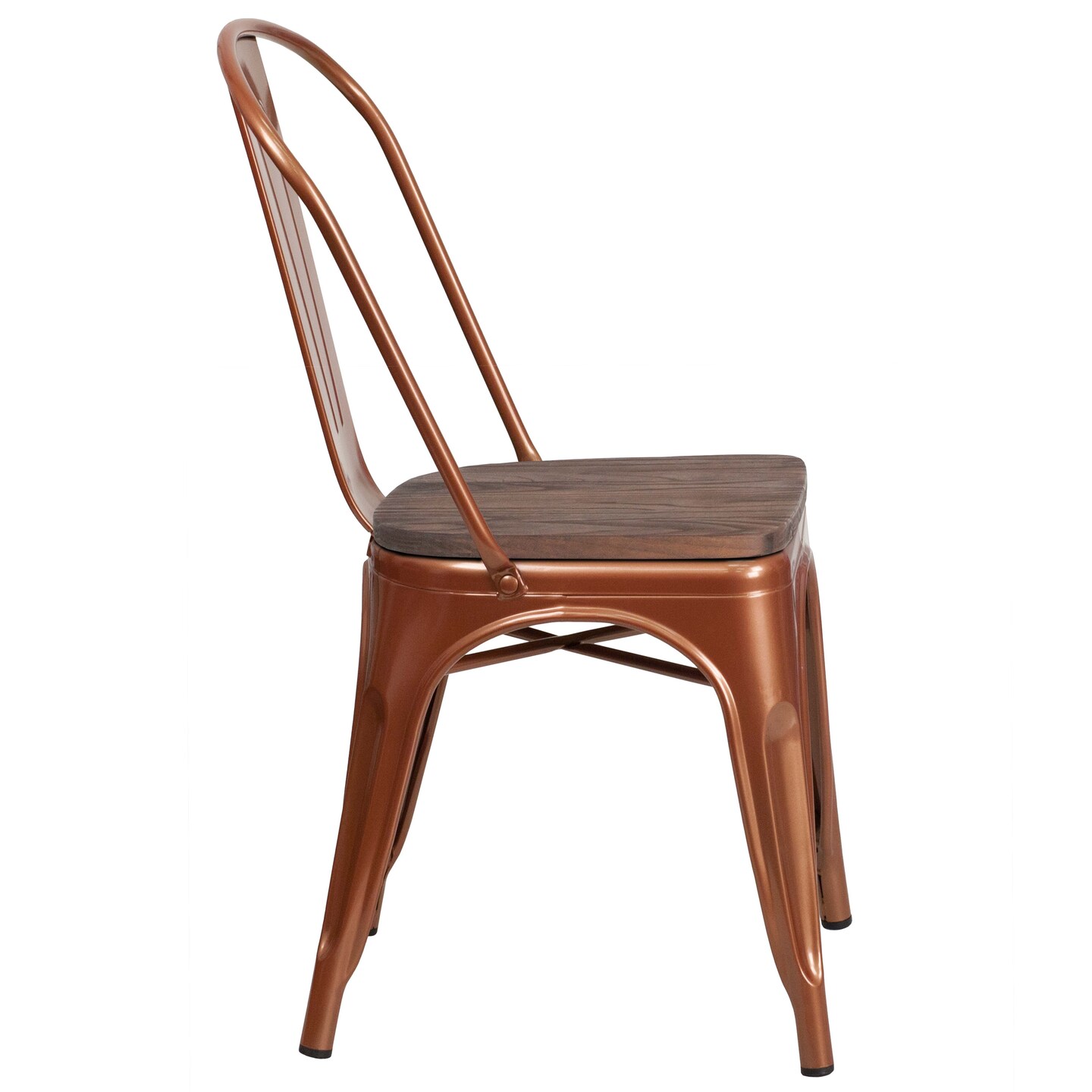 Merrick Lane Calumet Metal Stacking Chair with Curved, Slatted Back and Rustic Wood Seat