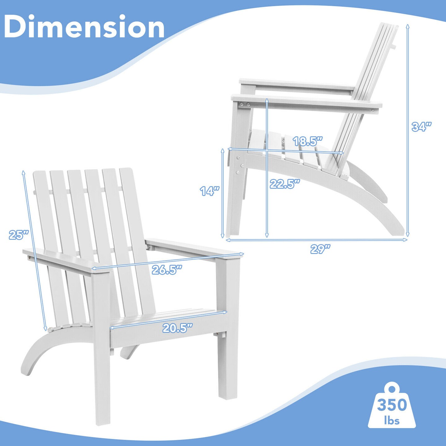 Costway Outdoor Wooden Adirondack Chair Patio Lounge Chair w/ Armrest