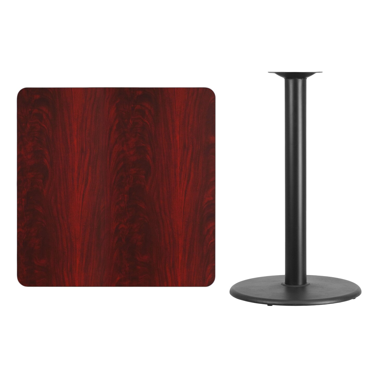 Emma and Oliver 36" Square Laminate Table Top with 24" Round Bar Height Table Base
