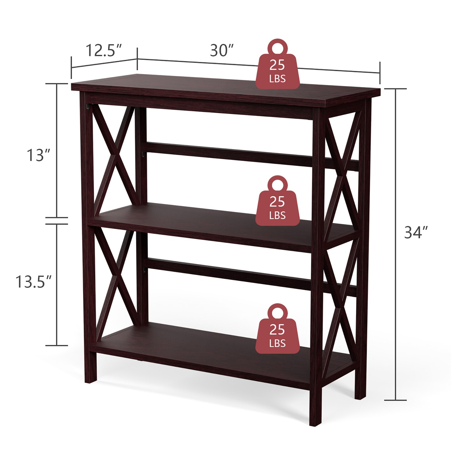 Costway 3-Tier Bookshelf Wooden Open Storage Bookcase for Home Office White\Black\Coffee\Natural