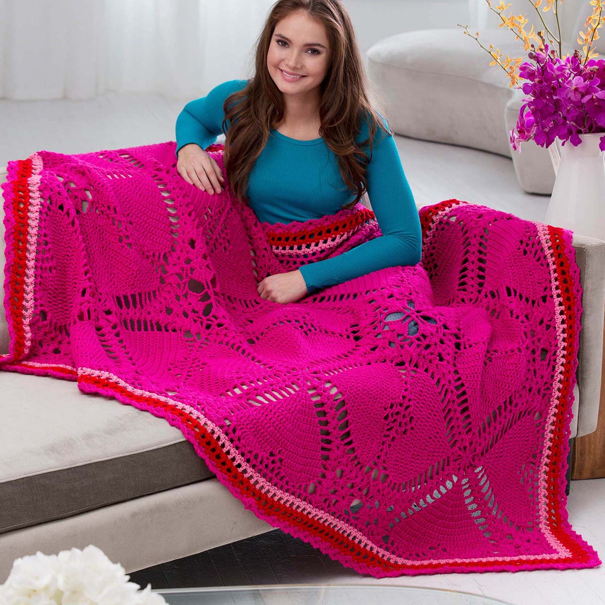 Red Heart  Love My Valentine Throw Crochet Kit