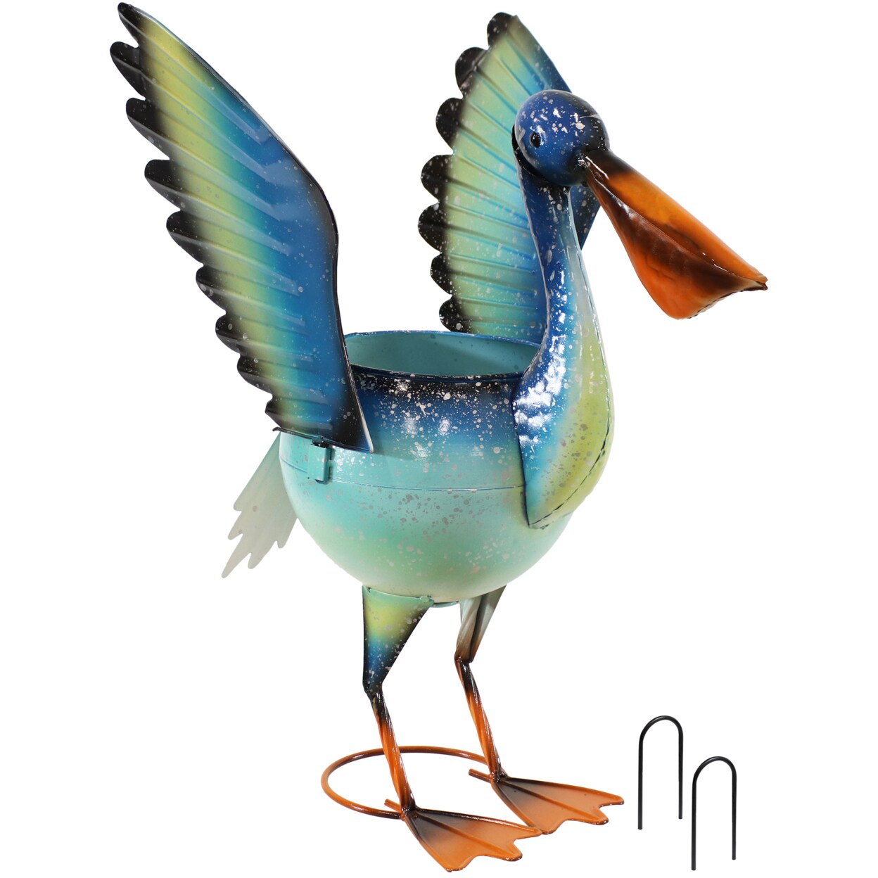 Sunnydaze Pierre The Flying Pelican Outdoor Metal Planter Statue - 20.75 In