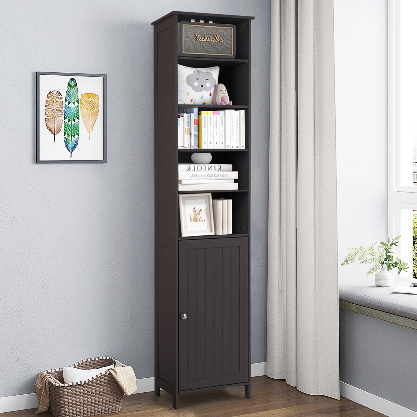 72" Free Standing Tall Floor Bathroom Storage Cabinet with Adjustable Shelves