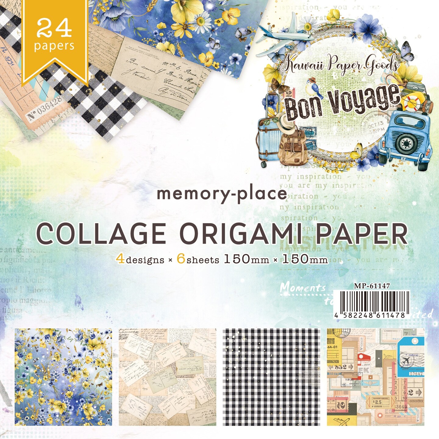Memory Place Collage Origami Paper 6&#x22;X6&#x22; 24/Pkg-Bon Voyage