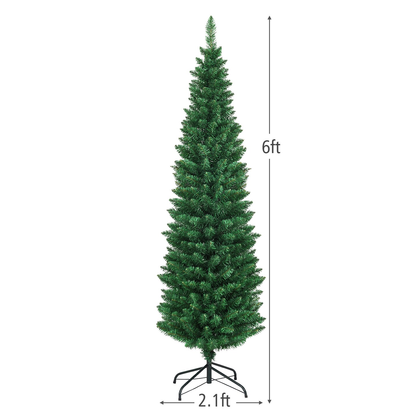 PVC Artificial Slim Pencil Christmas Tree with Metal Stand Ideal for Small Spaces