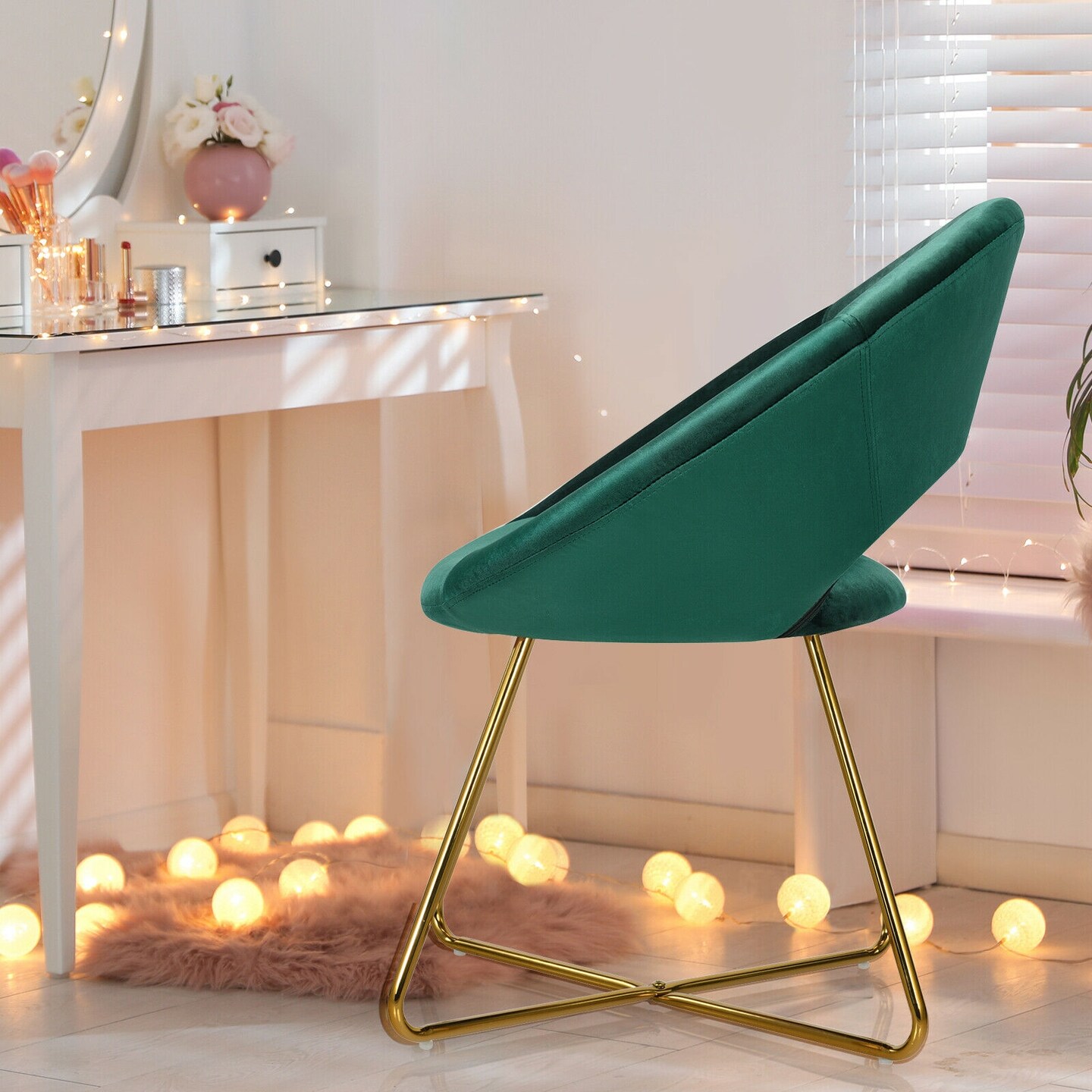 Modern Glam Velvet Accent Arm Chair with Golden Metal Legs and Soft Cushion Seat