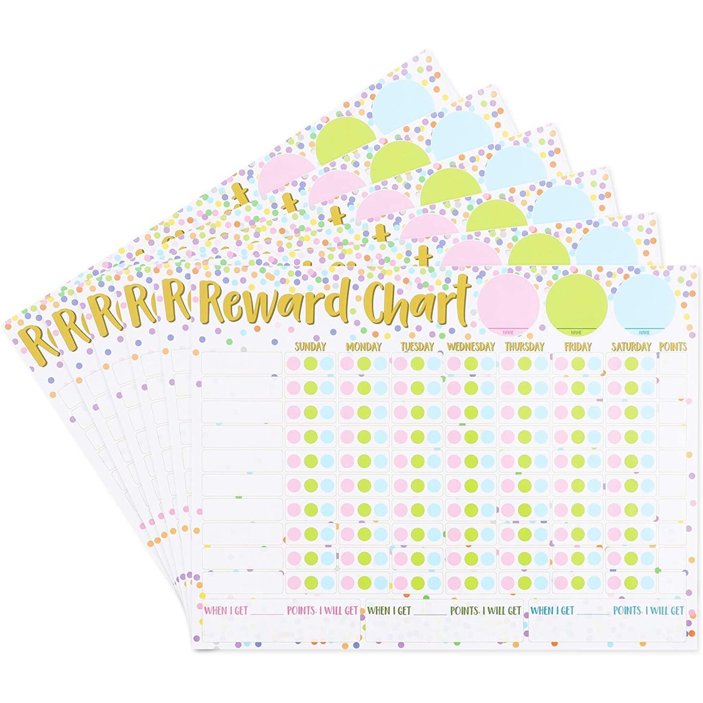 Confetti Chore Chart for Multiple Kids, Dry Erase (14.5 x 11 in, 6 Pack)