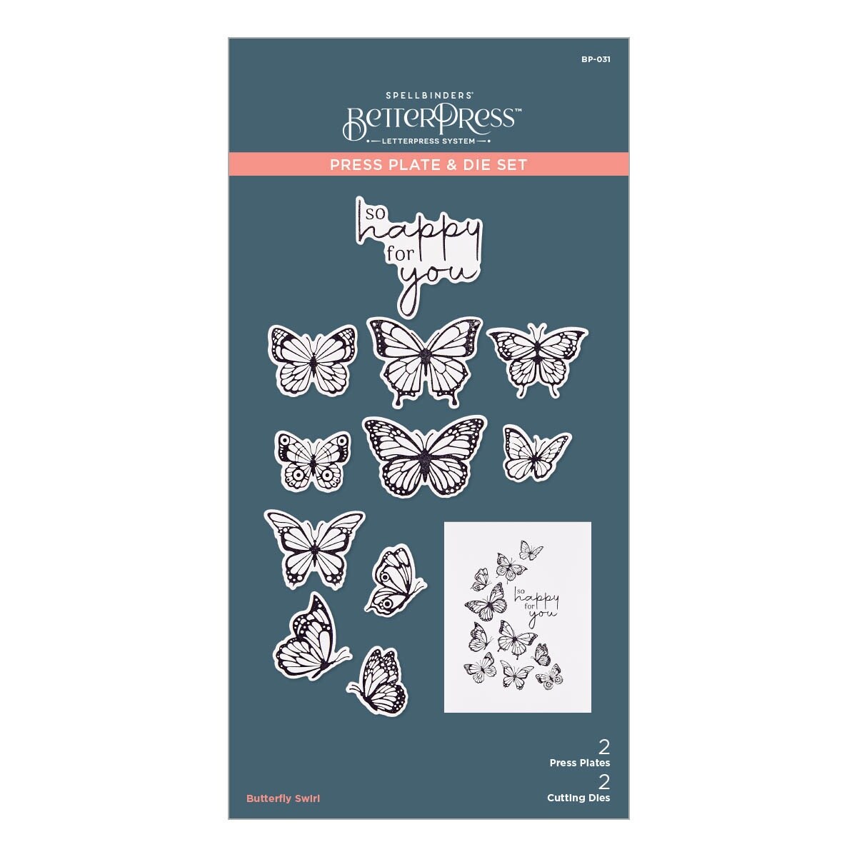 Spellbinders BetterPress Letterpress Press Plates &#x26; Dies Set-Butterfly Swirl 2/Plates &#x26; 2/Dies