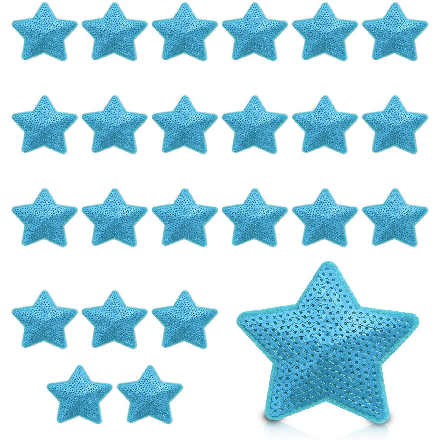 24 Pack Small Blue Star Embroidery Sequin Patches for Clothing