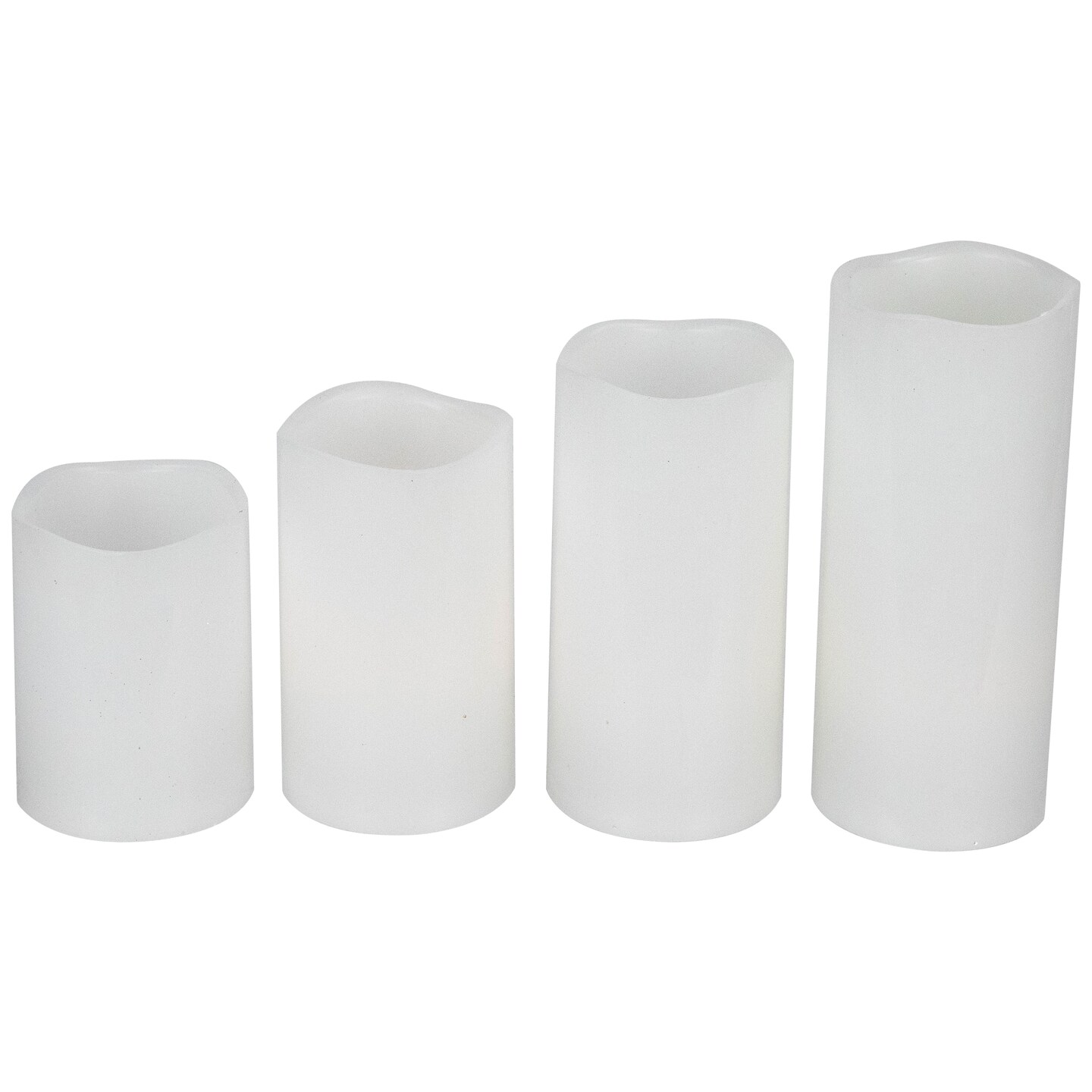 Northlight Set of 4 Solid White Flickering LED Flameless Wax Pillar Candles 7&#x22;