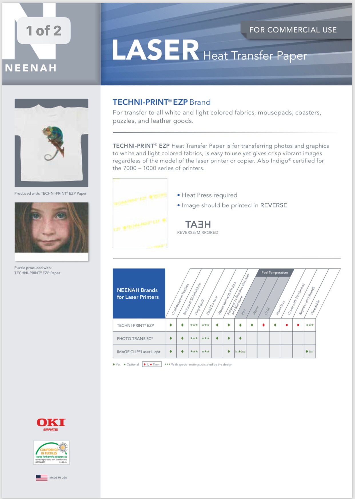 Laser HEAT TRANSFER PAPER Light Techni Print EZP 25 Sheets 8.5&#x201D;x11&#x201D; Made in USA