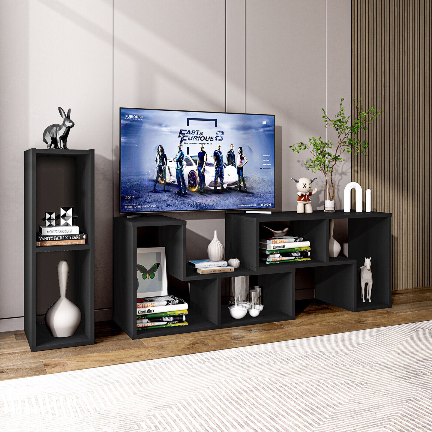 3 Pieces Console TV Stand for TVs up to 65 Inch with Shelves