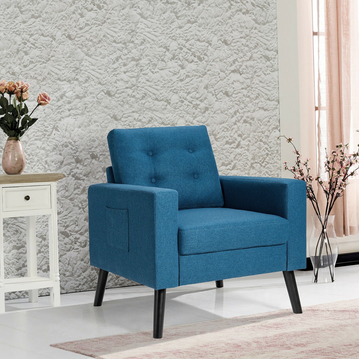 Modern Button Tufted Accent Chair with Rubber Wood Legs and Wide Backrest Ideal for Any Room