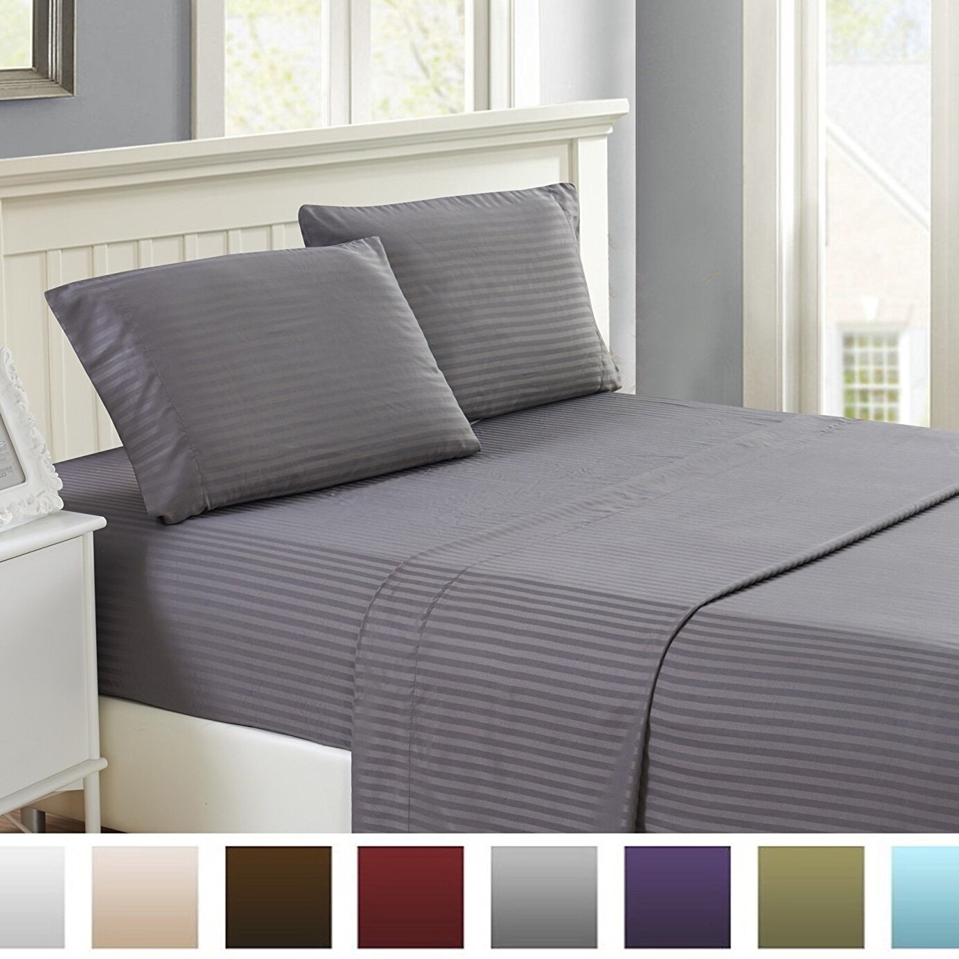 4-Piece: Lux Decor Collection Stripe Sheet Set | Vanilla | Queen