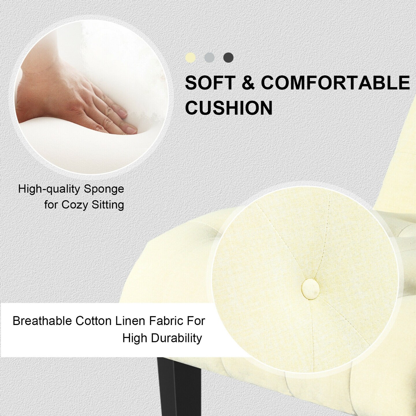 Cotton Linen Fabric Armless Accent Chair with Ergonomic Backrest and Curved Seat