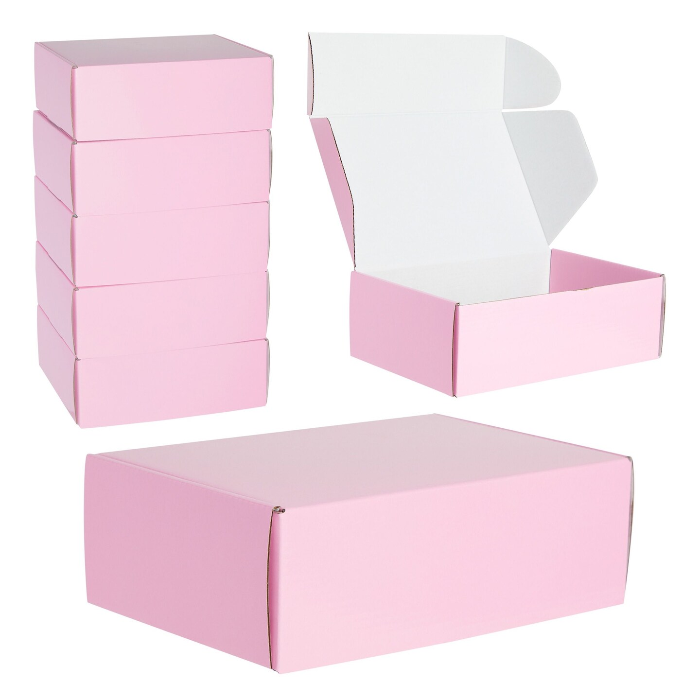 25 Pack Corrugated Packaging Boxes for Shipping, Cardboard Mailers for Small Business, Boutiques, Mailing Gifts, Gift Boxes for Wedding Reception, Bridal Shower (Pink, 9 x 6 x 3 Inches)