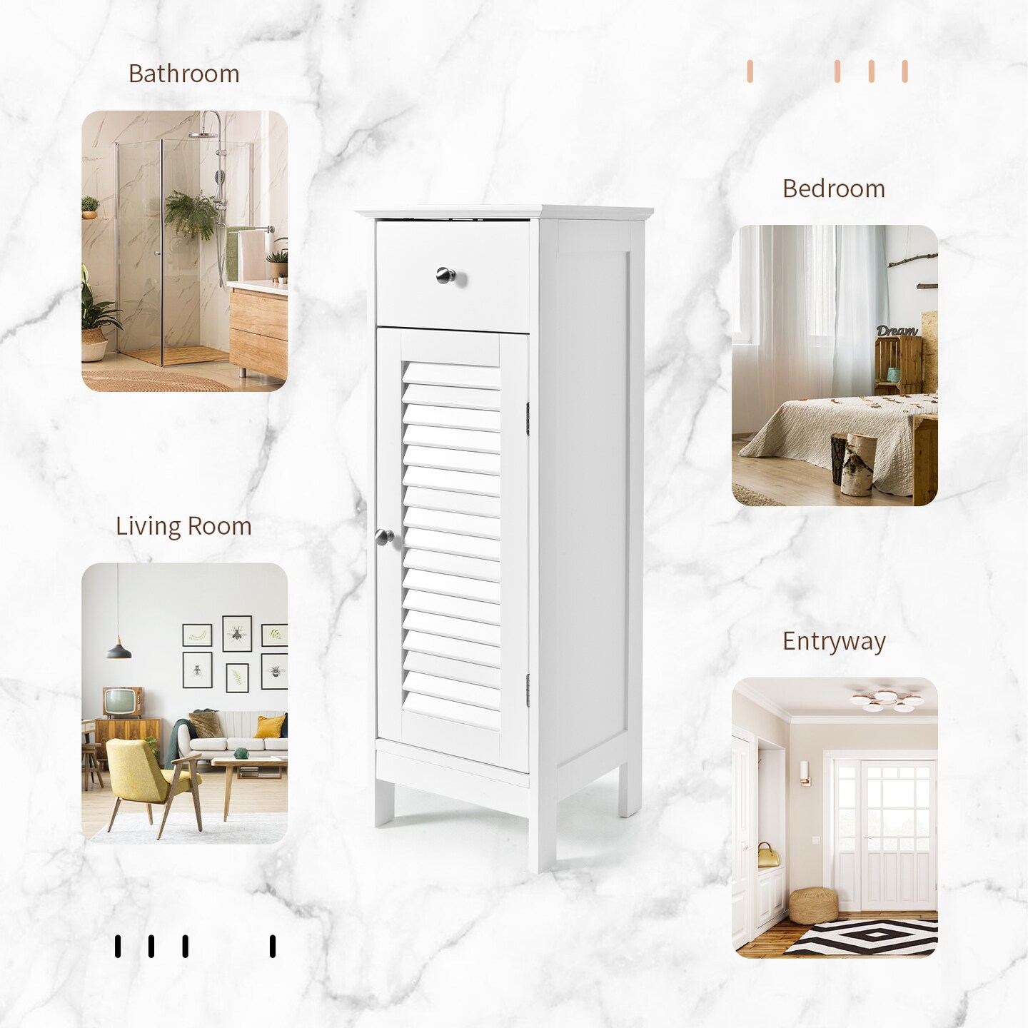 MDF Freestanding Bathroom Cabinet with Adjustable Shelf, Drawer and Shutter Door