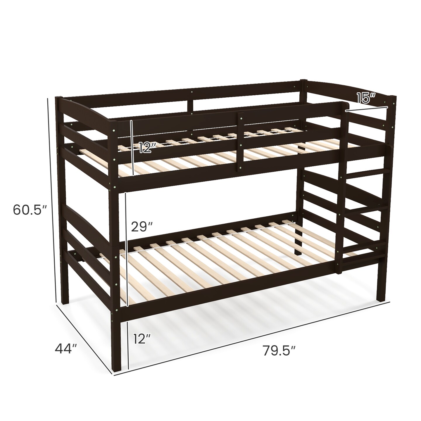 Twin Over Twin Bunk Bed, Solid Wood, Detachable and Safe Design