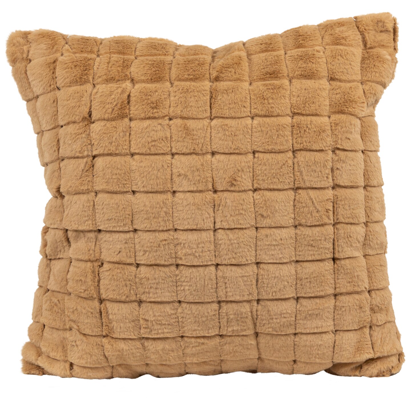 Northlight 18&#x22; Khaki Rabbit Faux Fur Plaid Pattern Square Throw Pillow