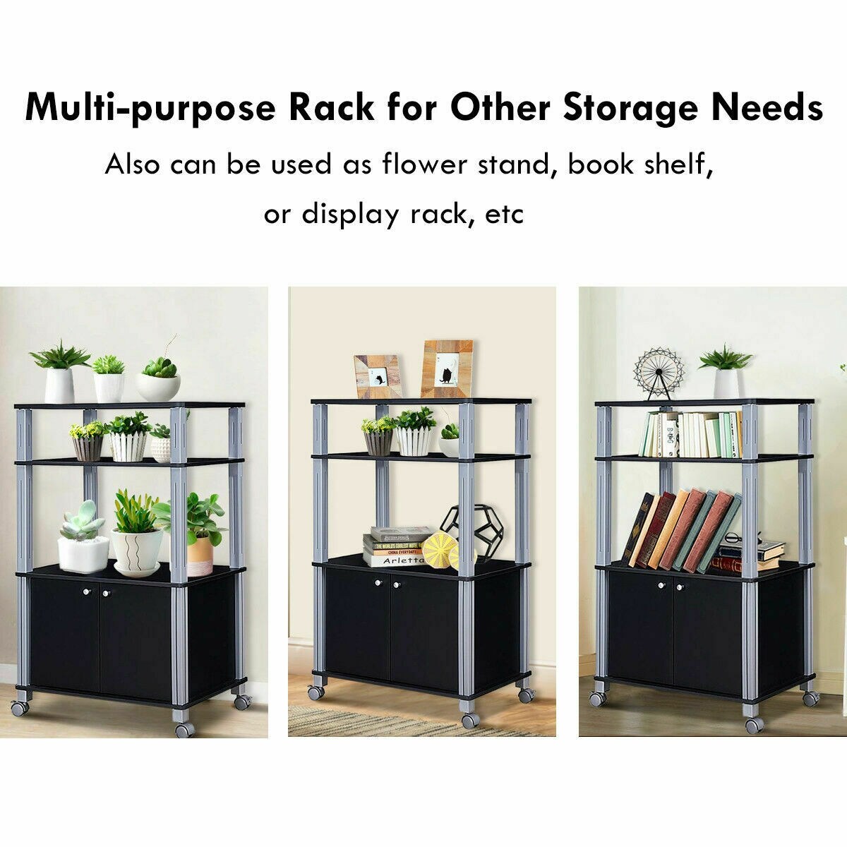 Multifunctional Rolling Kitchen Baker&#x2019;s Rack with 2-Tier Shelf and Cabinet