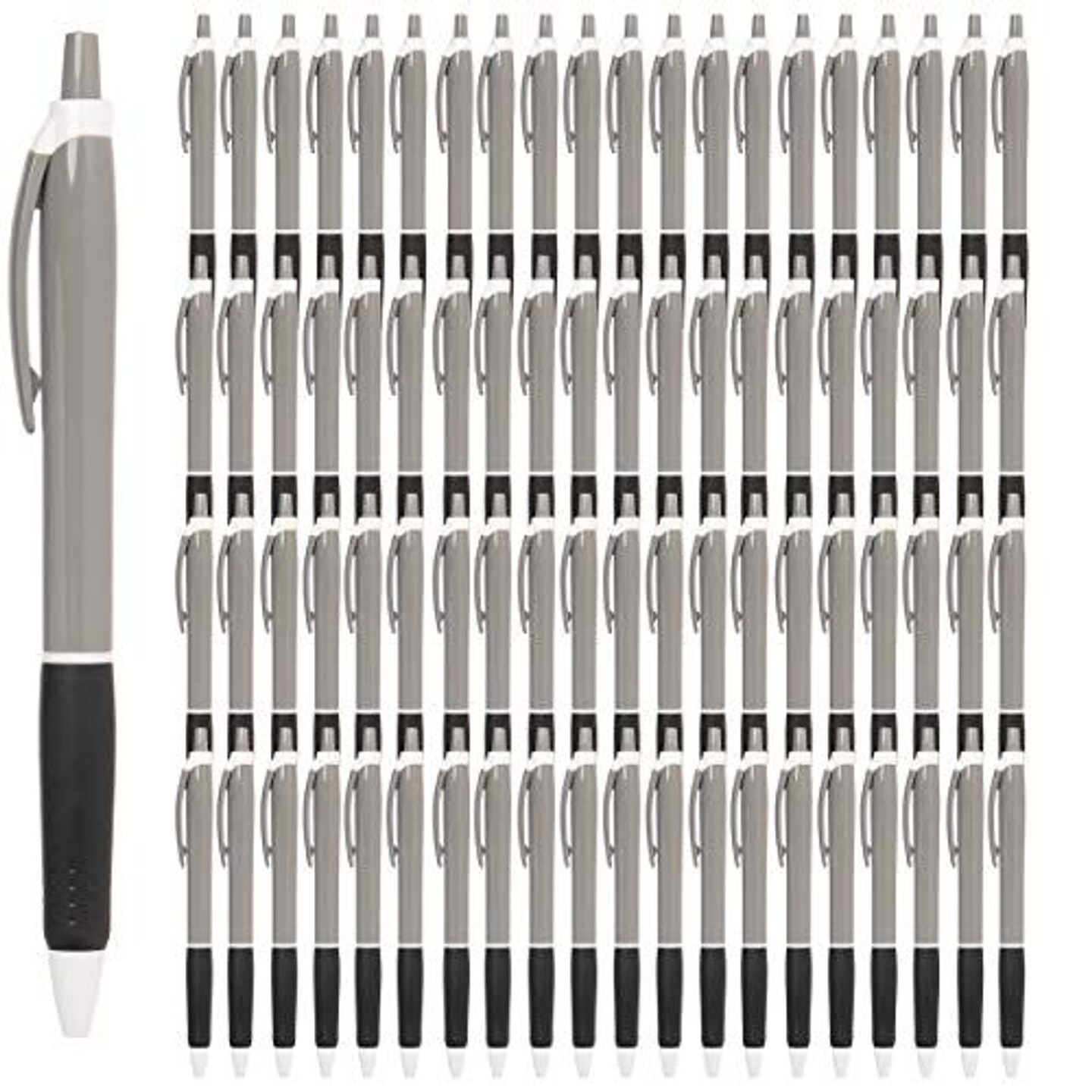 Simply Genius Pens in Bulk - 100 pack of Office Pens - Retractable Ballpoint Pens in Black Ink - Great for Schools, Notebooks, Journals &#x26; More (Gray/Black, 100pcs)