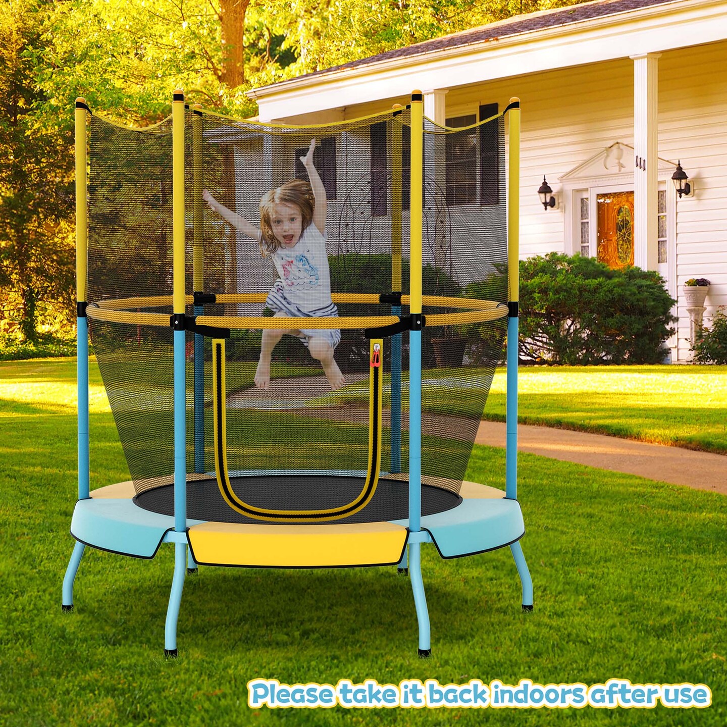 Costway 48" Toddler Trampoline for Kids with Safety Enclosure Net Heavy-duty Frame Orange/Yellow