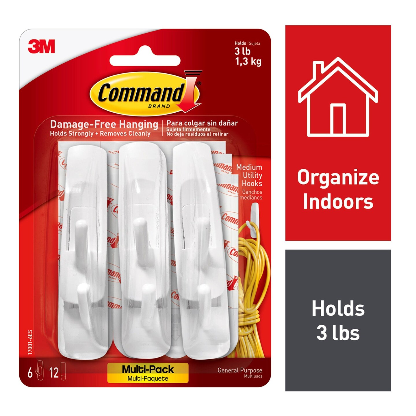 Command&#x2122; Medium Utility Hooks Multi-Pack, 6 Per Pack, 3 Packs