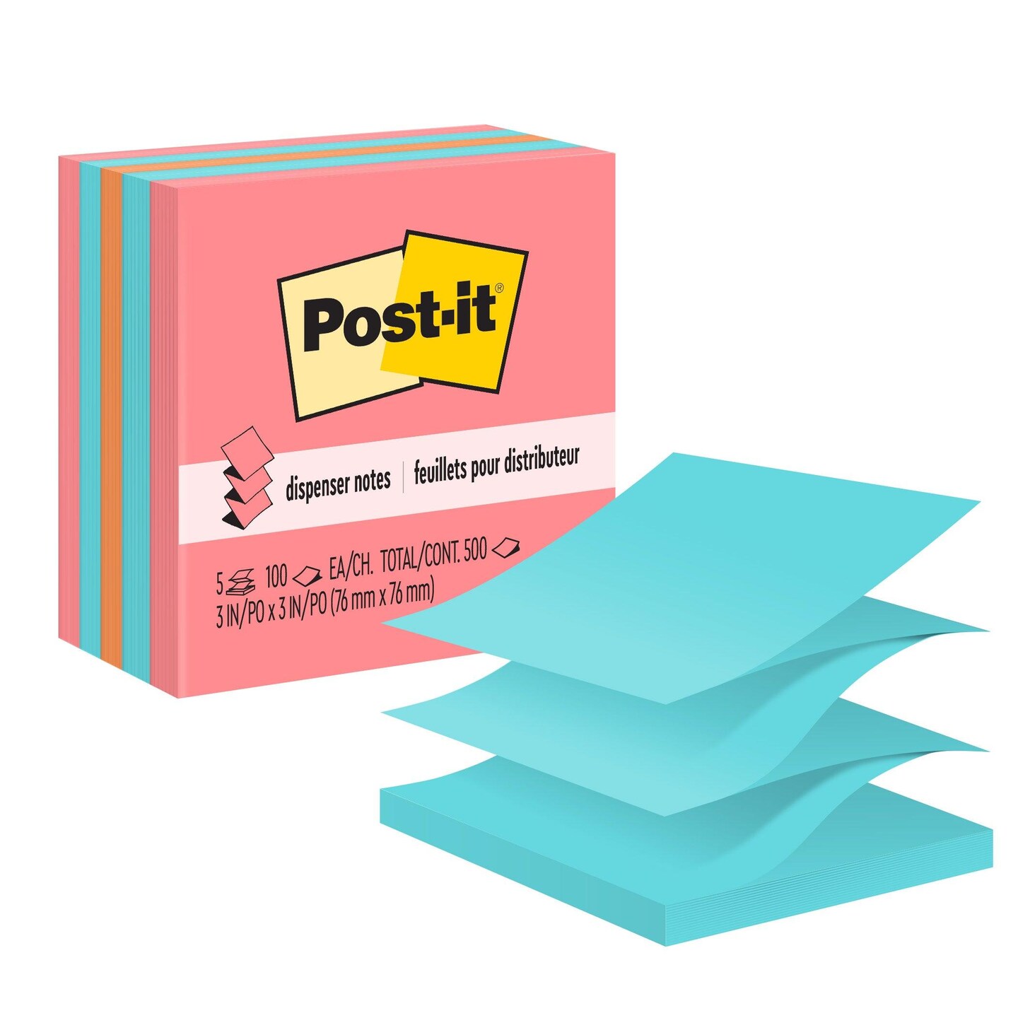 Pop-up Notes, 3&#x22; x 3&#x22;, Assorted, 100 Sheets/Pad, 5 Pads/Pack, 2 Packs
