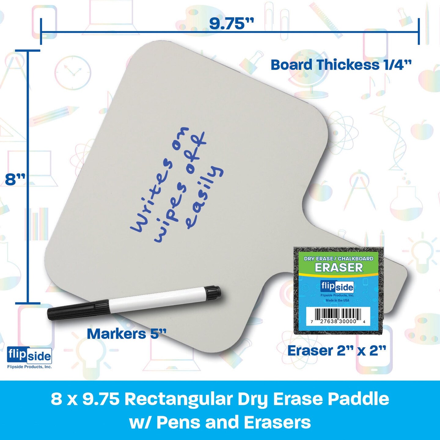 Rectangular Dry Erase 8&#x22; x 9.75&#x22; Answer Paddle + Pen + Eraser Set, 12 Sets