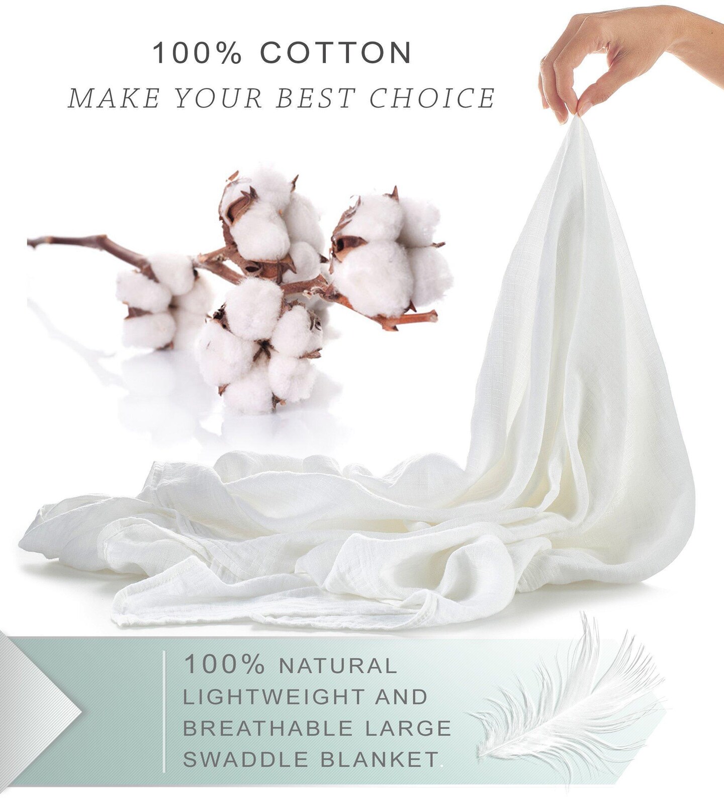 White Muslin Baby Swaddle Blanket – 100% Organic Cotton Perfect for Swaddling and Nursering – Breathable Soft Cover and Wrap and Crib Muslin Blanket – Best Receiving for Kids Newborn Boy Girl