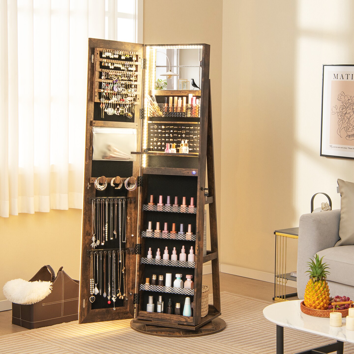 Standing Jewelry Cabinet With Adjustable Led Lights