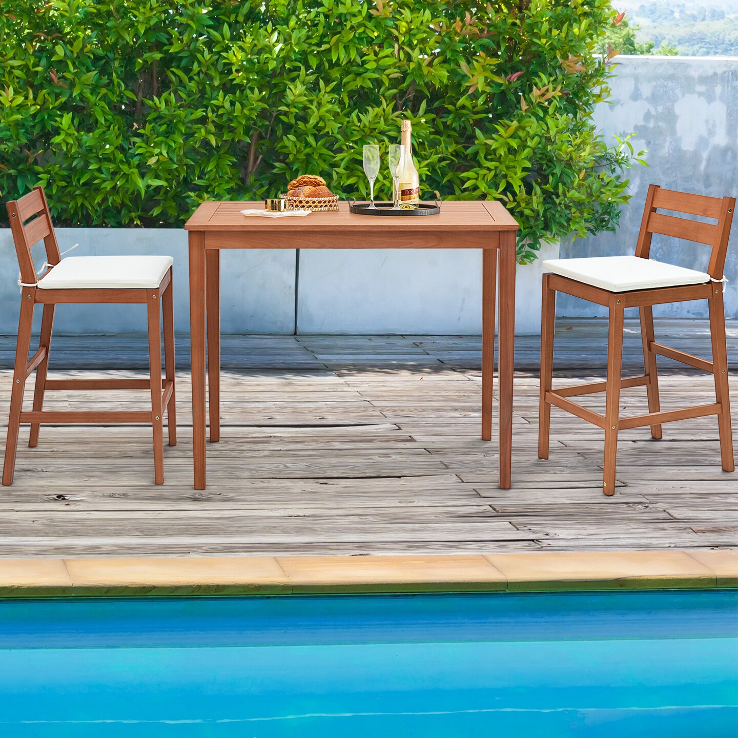 48 Inch X 24 Inch Rectangular Outdoor Eucalyptus Wood Bar Table For 4 People