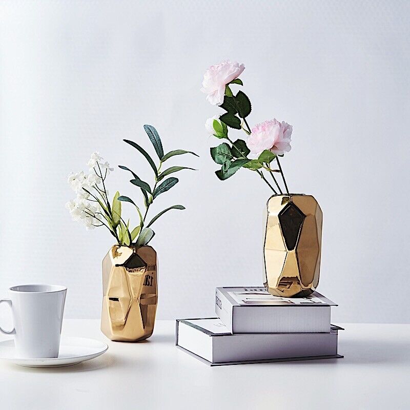 2 Gold 6-Inch Geometric Cylinder CERAMIC VASES Centerpieces