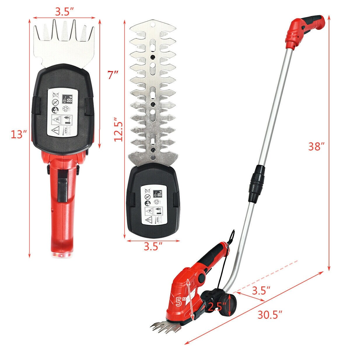 7.2V Cordless Grass Shear with Extension Handle and Rechargeable Battery