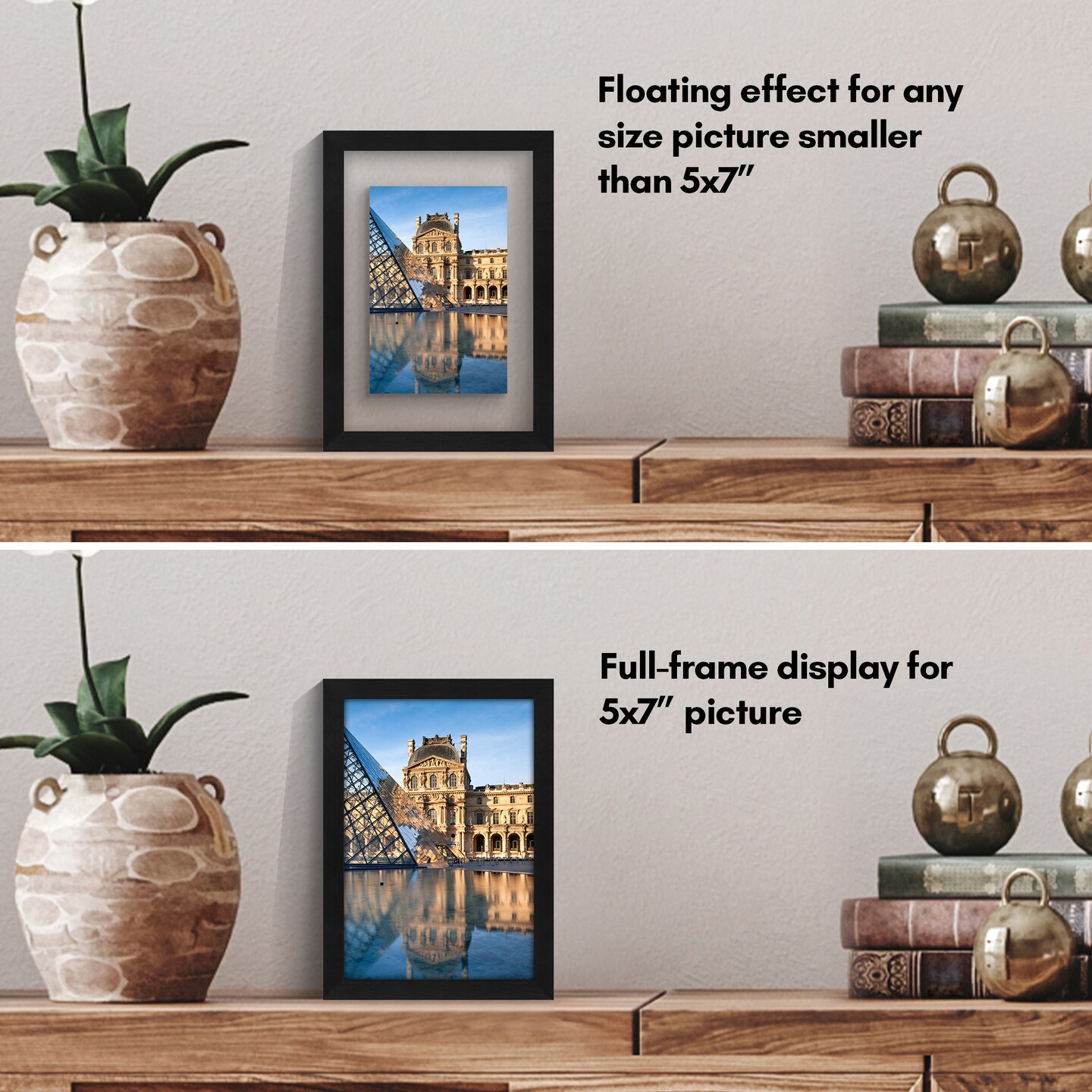 Americanflat Floating Picture Frame for Wall Art - Photo Frame with Floating Effect for Photos, Wall Art, and Pressed Flowers - Polished Glass Cover - Hanging Hardware