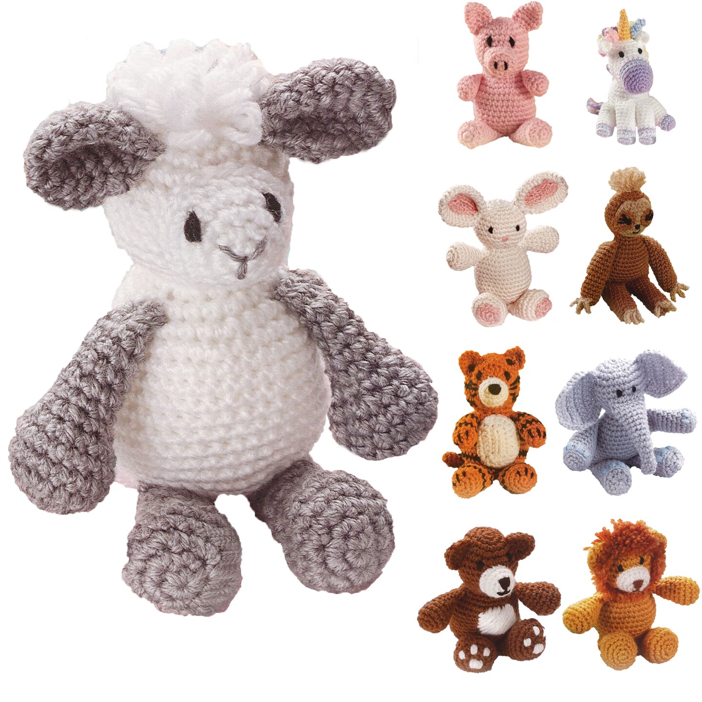 Leisure Arts Little Crochet Friend Animals Crochet Kit, Lamb, 8", Complete Crochet kit, Learn to Crochet Animal Starter kit for All Ages, Includes Instructions, DIY amigurumi Crochet Kits