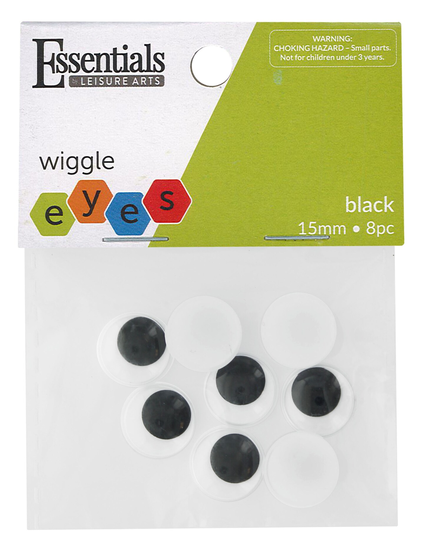 Essentials by Leisure Arts Eyes Paste On Moveable 15mm Black 8pc Googly Eyes, Google Eyes for Crafts, Big Googly Eyes for Crafts, Wiggle Eyes, Craft Eyes
