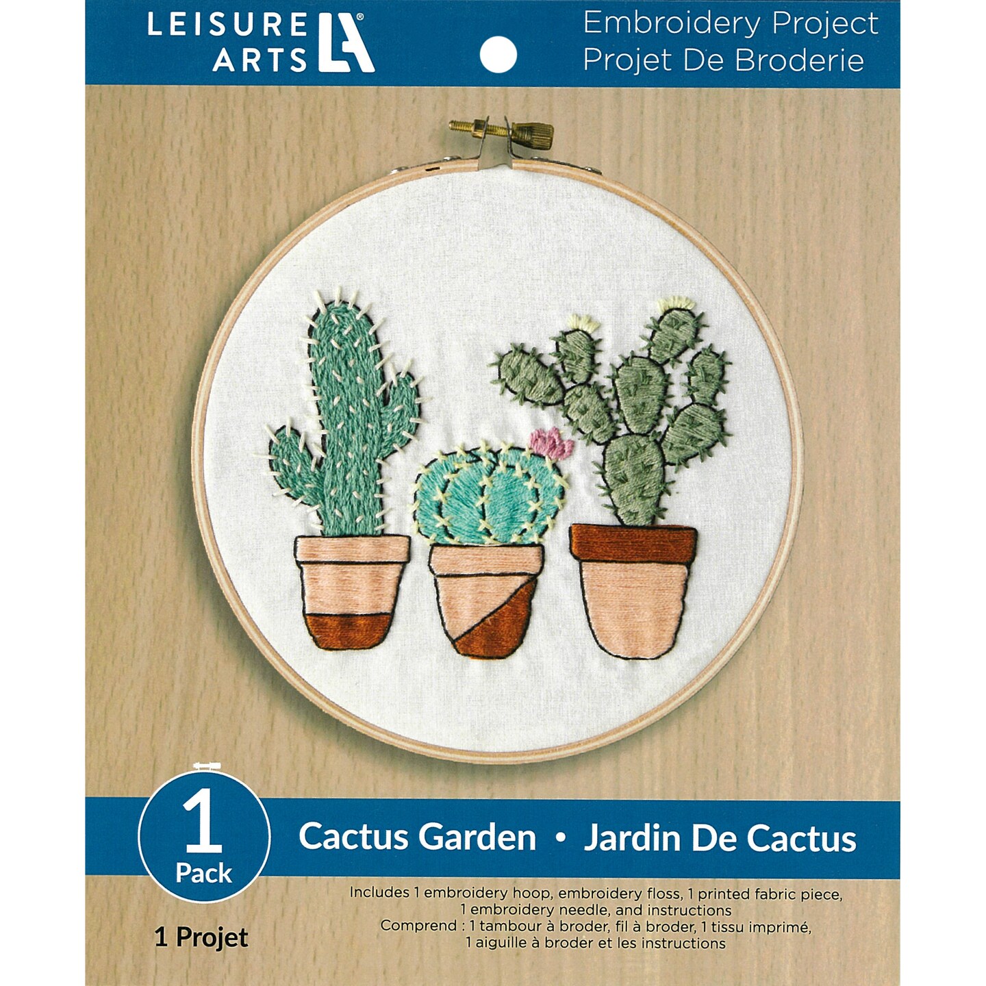 Leisure Arts Embroidery Kit 6&#x22; Cactus Garden- embroidery kit for beginners - embroidery kit for adults - cross stitch kits - cross stitch kits for beginners - embroidery patterns