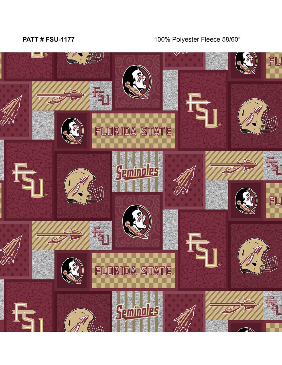 Sykel Enterprises-Florida State University Fleece Fabric-FSU Seminoles College Patch Fleece Blanket Fabric-Sold by the yard